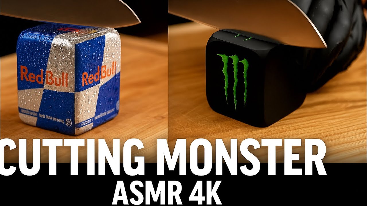 Red Bull vs Monster Cutting ASMR 🍃 Ultra Satisfying 4K Sounds 