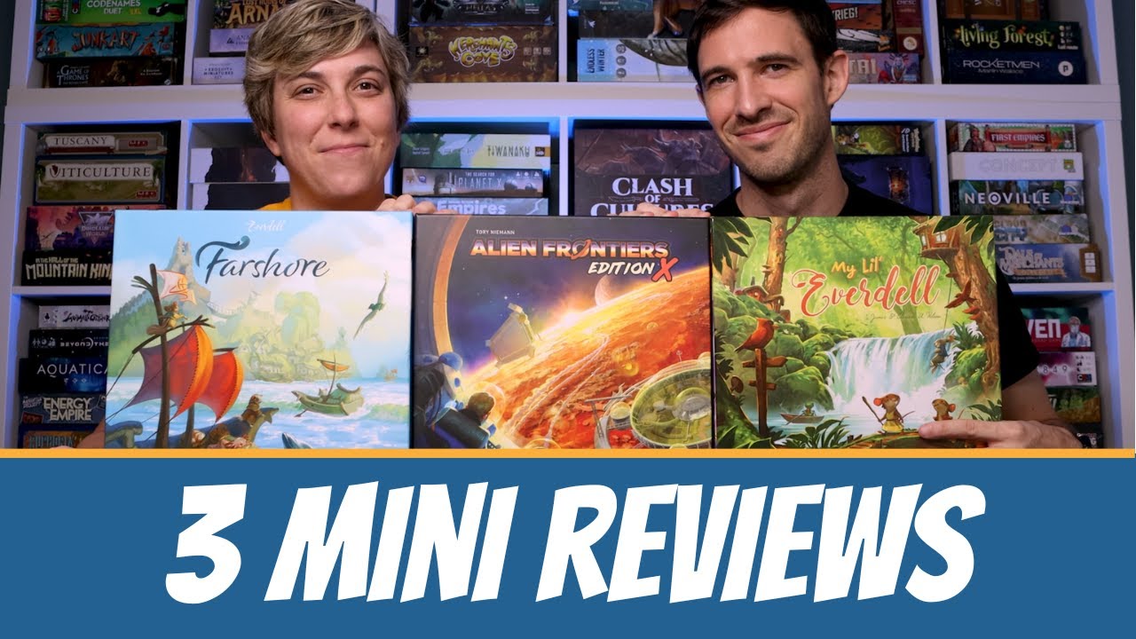 3 MINI REVIEWS | EVERDELL FARSHORE, ALIEN FRONTIERS, MY LIL' EVERDELL | Board Game Perspective