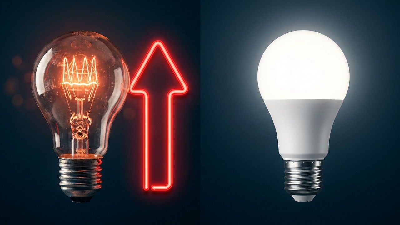 Comparación consumo de enegia electrica bombilla tradicional y tipo led