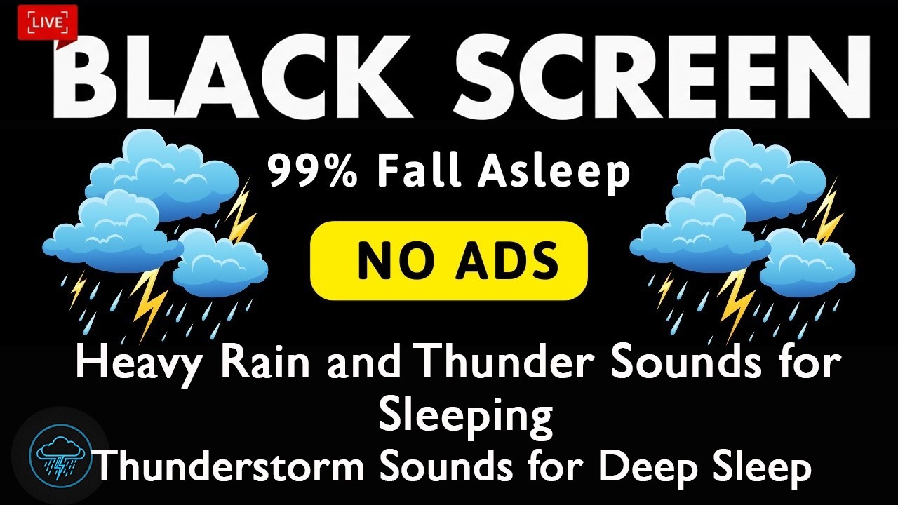 🔴Heavy Rain &Thunder Sounds for Sleeping -Black Screen |Powerful Storm Sounds for Instant Deep Sleep