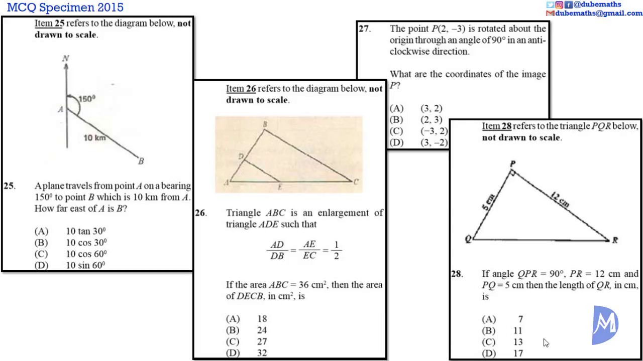 Demo E-tests | 25,26,27&28 | Geometry and Trigonometry | Specimen 2015 | CSEC Mathematics