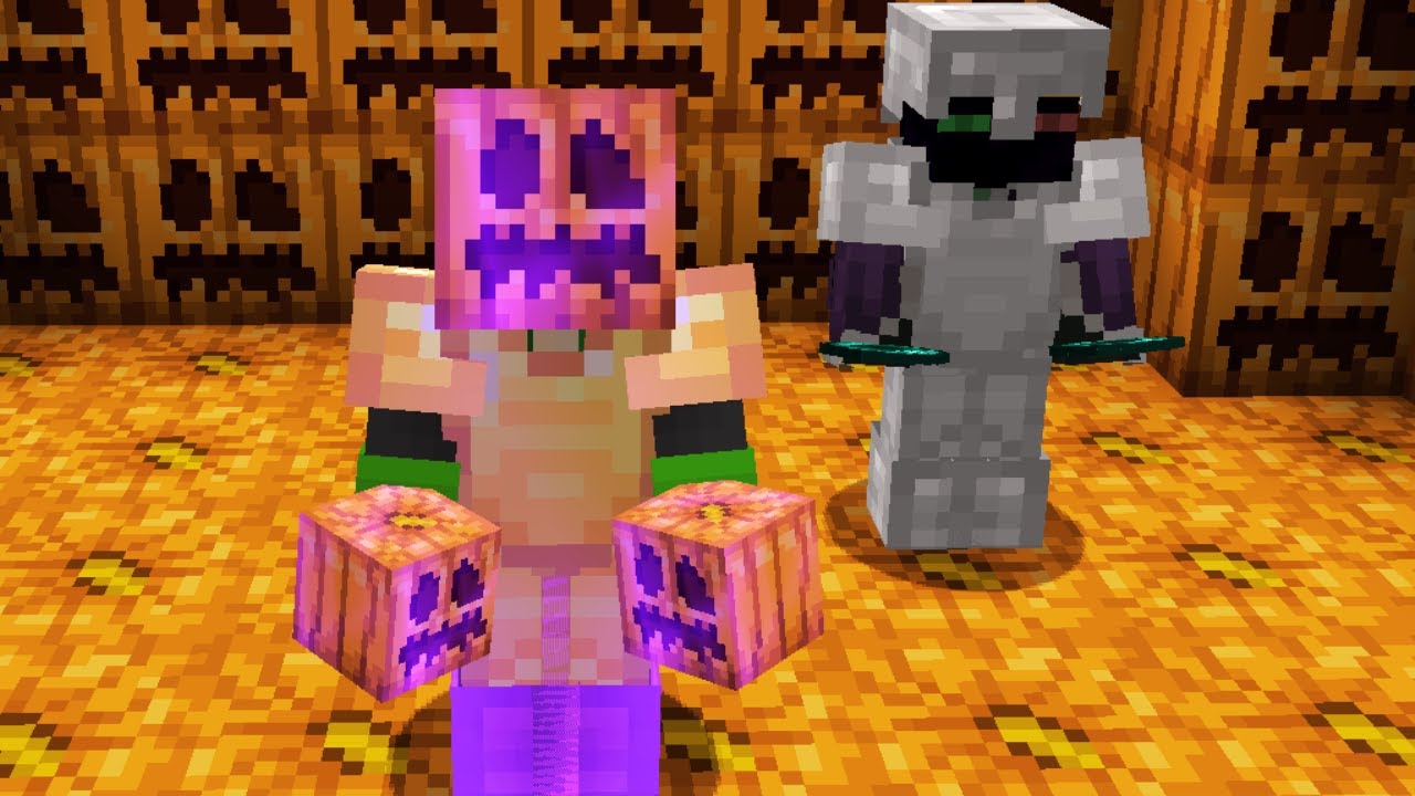 Филза троллит Эндермена Ранбу с помощью тыквы &mdash; Origins SMP