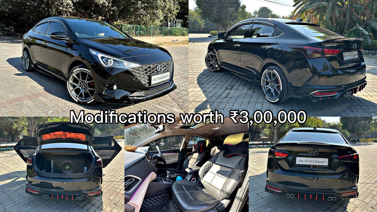 Black verna modified | 17” alloys for verna | 2022 verna modifications | bmw side mirros in verna