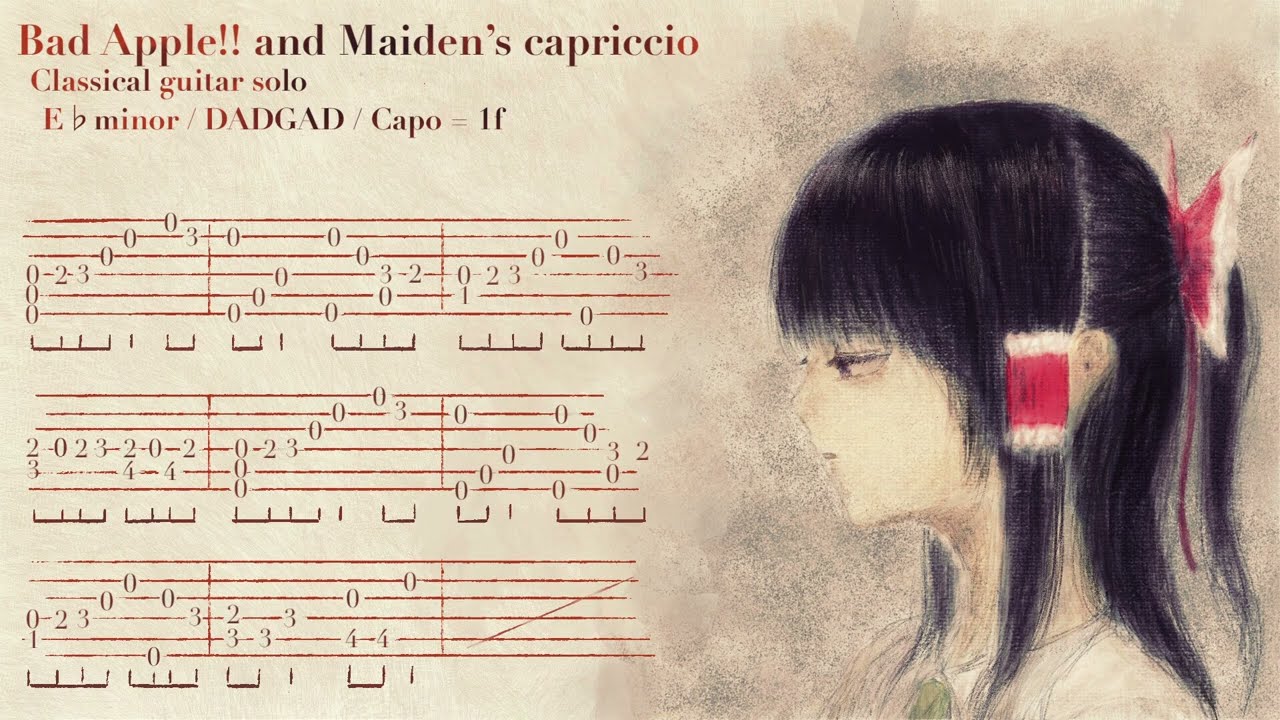 【Full ver.】Bad Apple!! and Maiden's Capriccio (Guitar Tab) /Classical guitar solo