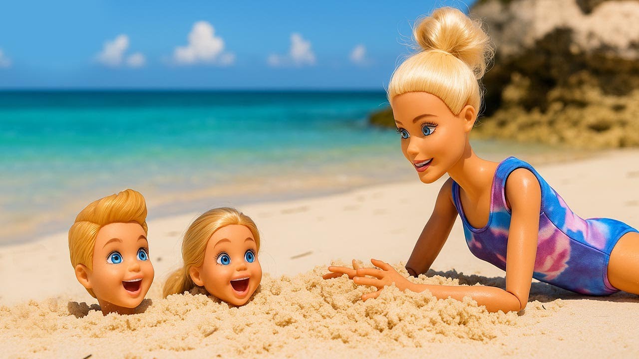 Las aventuras de la familia Barbie en la playa
