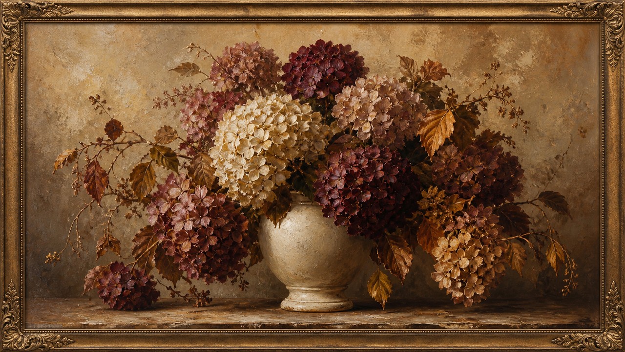 Vintage Fall Hydrangeas Frame TV Art | 6 Hours No Sound