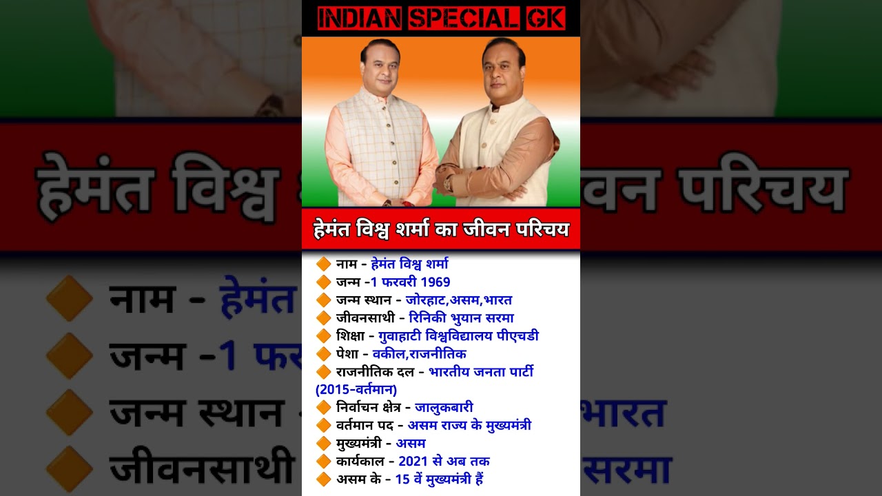 Biography of Assam Chief Minister Himanta Biswa Sarma👈 #gk #short #himantabiswasarma #cm #biography
