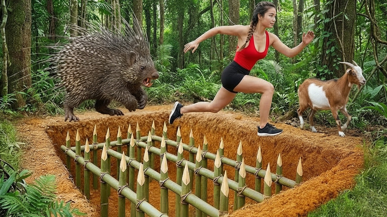 Tense Survival Moment – A Dangerous Porcupine Caught in a Primitive Trap