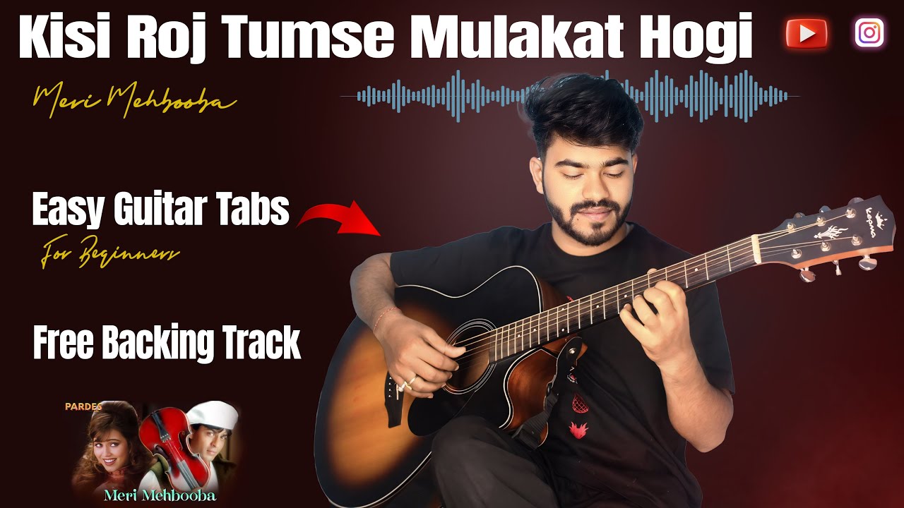 Meri Mehbooba - Pardes - Super Easy Guitar Tabs + Free Backing Track - Best 4 Beginners #guitar