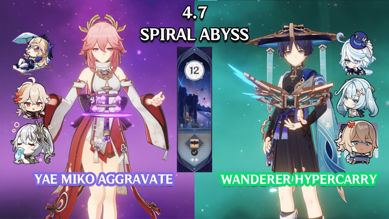 C0 Yae Miko Aggravate & C0 Wanderer Hypercarry - 4.7 Spiral Abyss - Genshin Impact