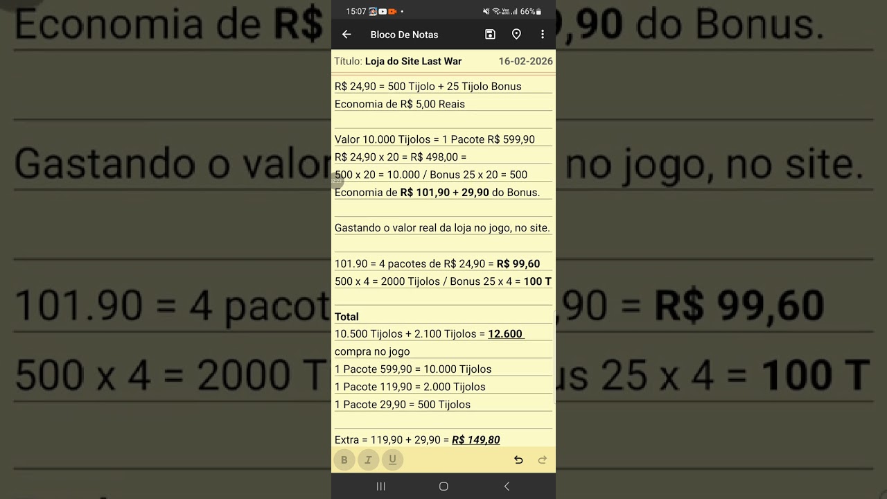 LAST WAR - Cálculo de economia em compra de Tijolos Amarelos pelo site do Last War!