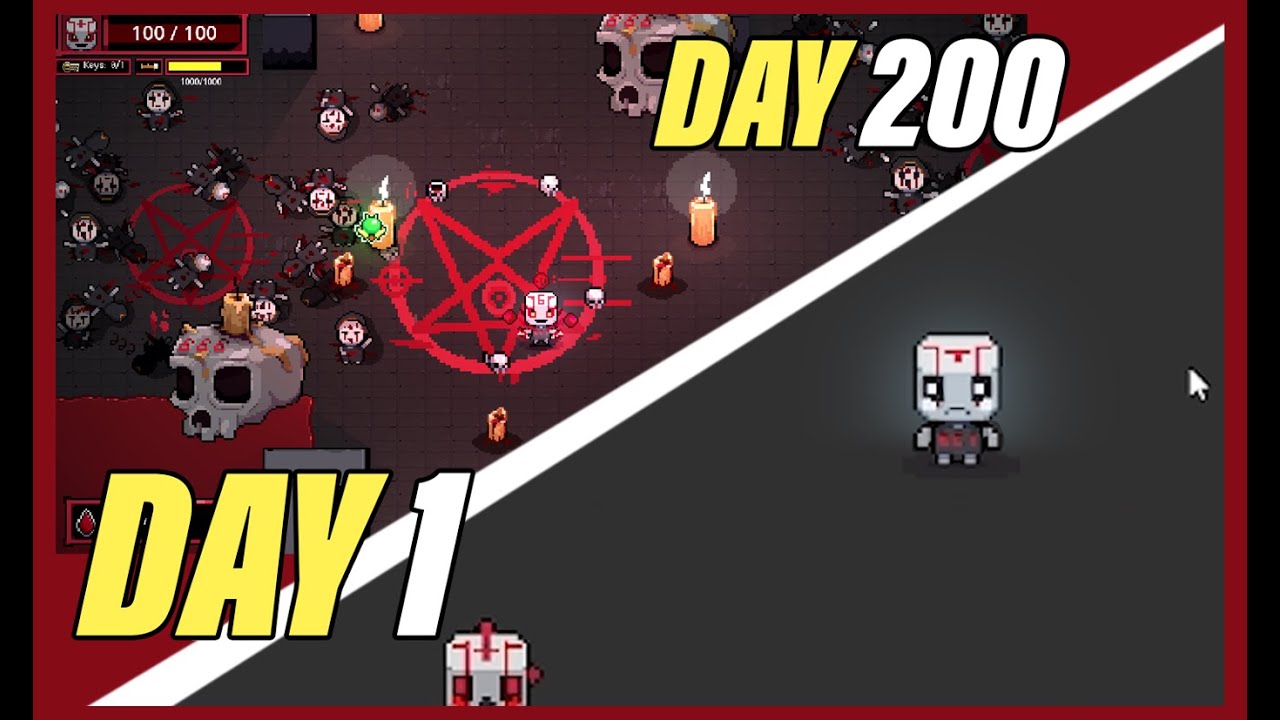 Day 1 vs Day 200 of my pixel art top-down game.  #gamedevblog  #pixelartist  #indiegame  #devlog