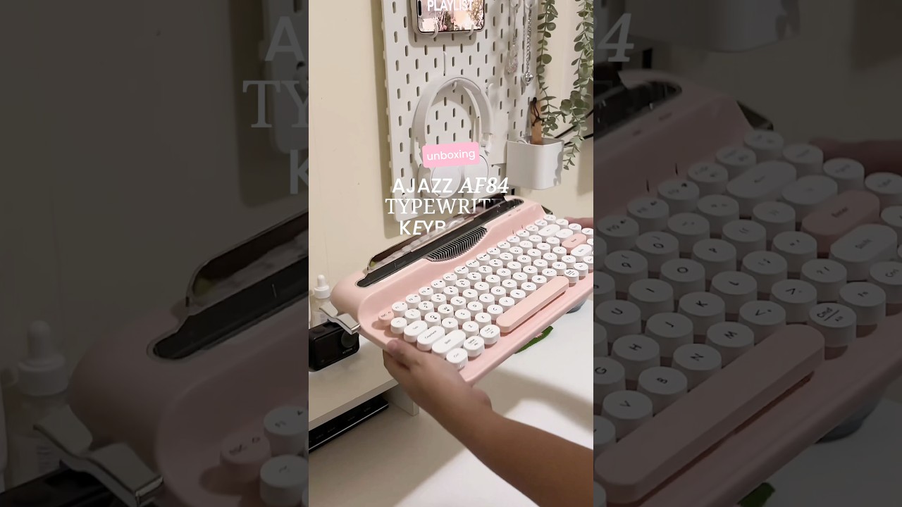 unboxed the cutest ajazz AF84 typewriter keyboard in pink 💖 #ajazz #keyboard #desk #deskgram