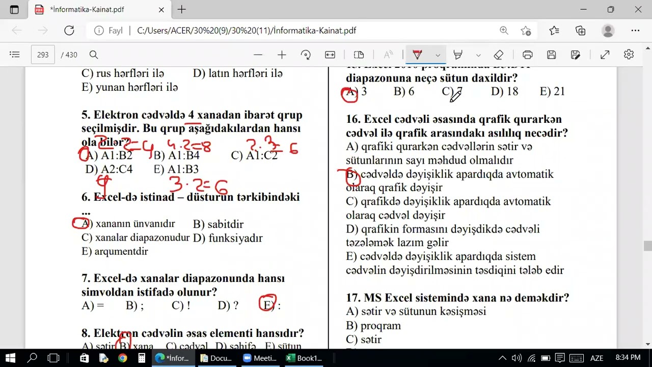 Kainat Excel Testlərinin İzahı 1 ci hissə MİQ Sertifikasiya  qrupu