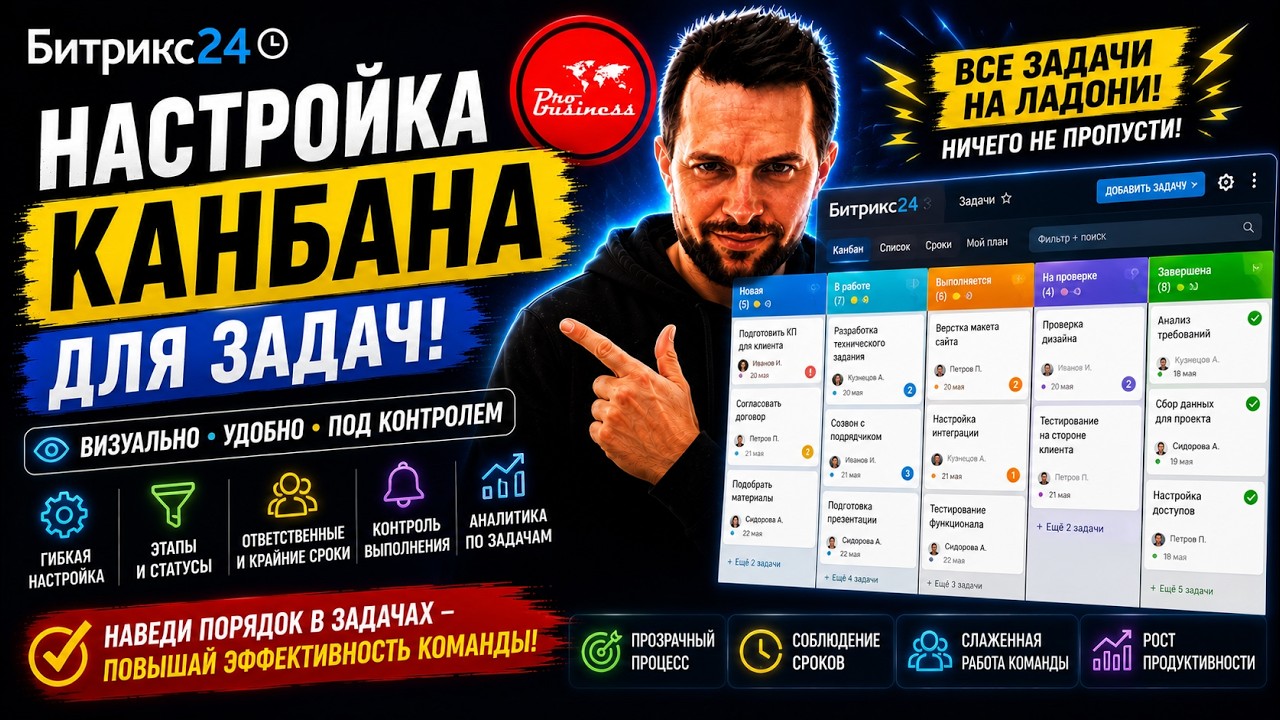 Битрикс24 настройка канбана для задач!