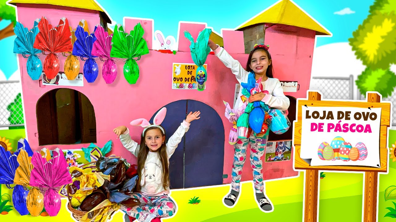 Transformei castelo de papelão em loja de ovo de páscoa | Jéssica Godar, Laurinha E Helena E Gab