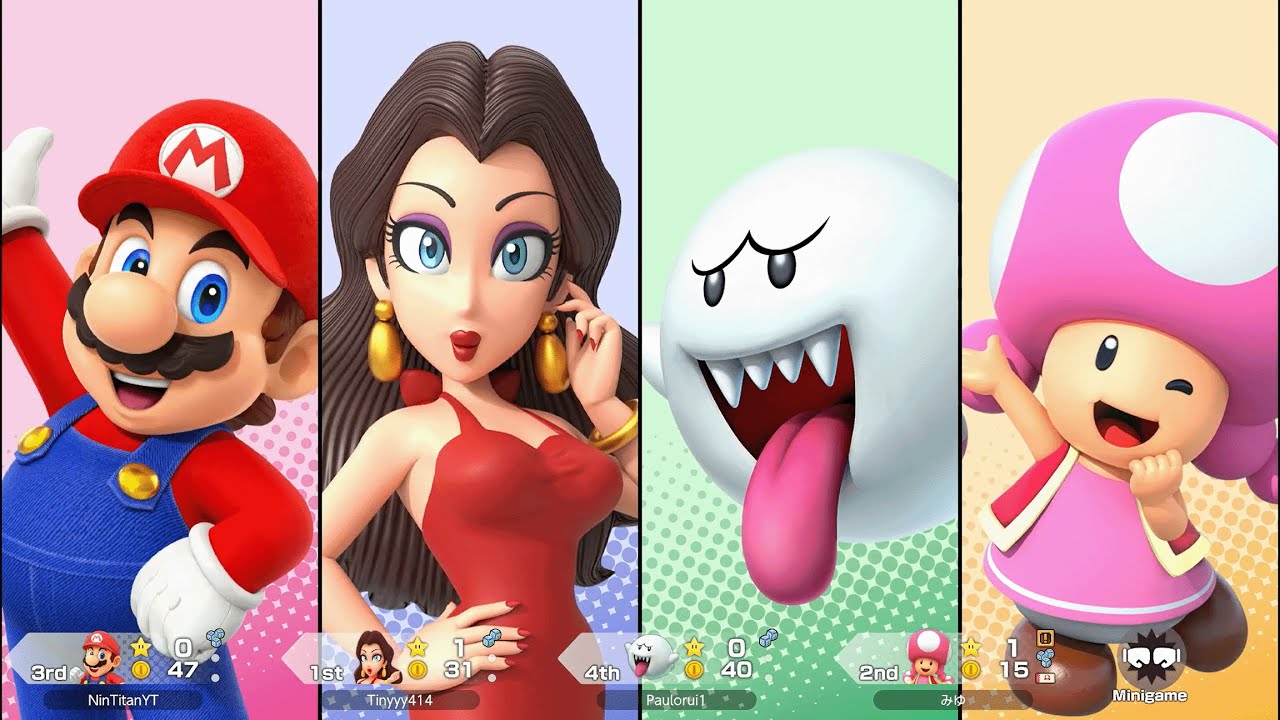 Super Mario Party Jamboree - Mario vs Pauline vs Boo vs Toadette - Roll 'em Raceway