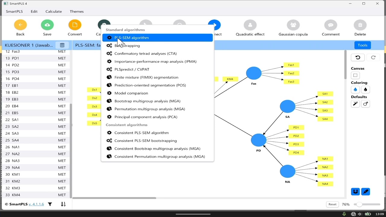Pengolahan dan analisis data menggunakan SmartPLS 4 