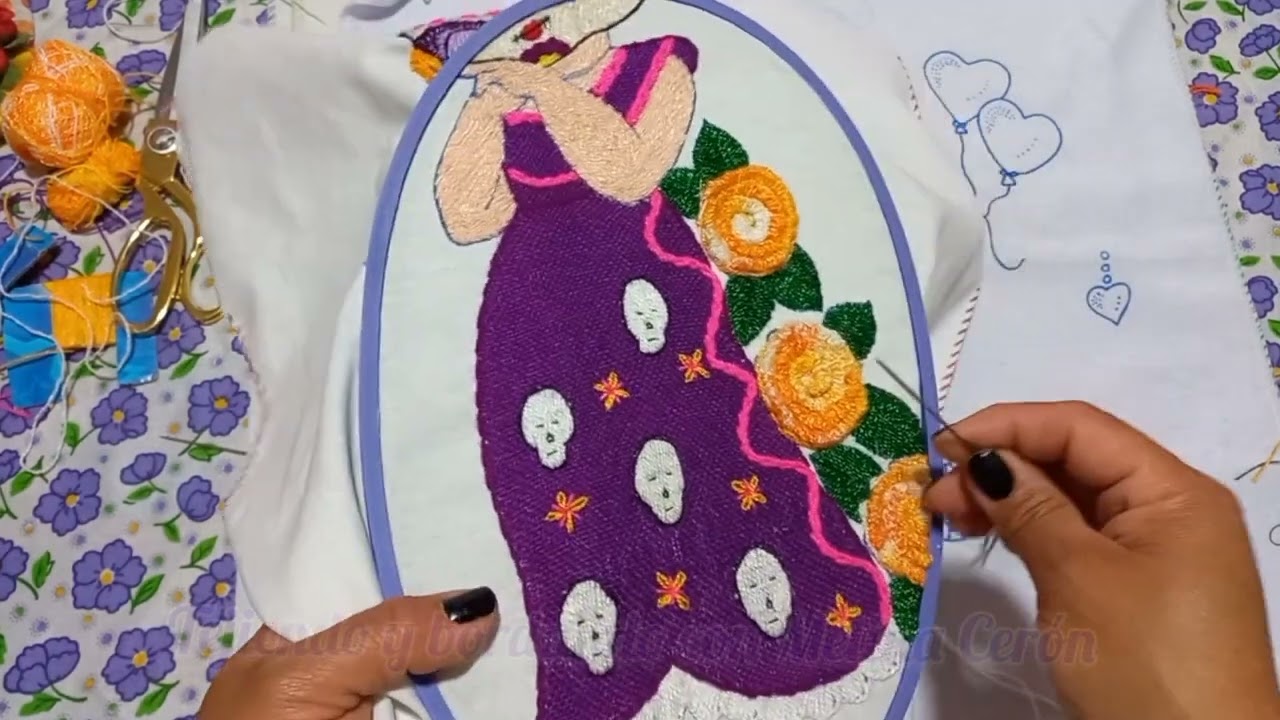 Niña Catrina Vestido 👗/Diseño dia de muertos/Tejiendo y bordando con Melina Cerón