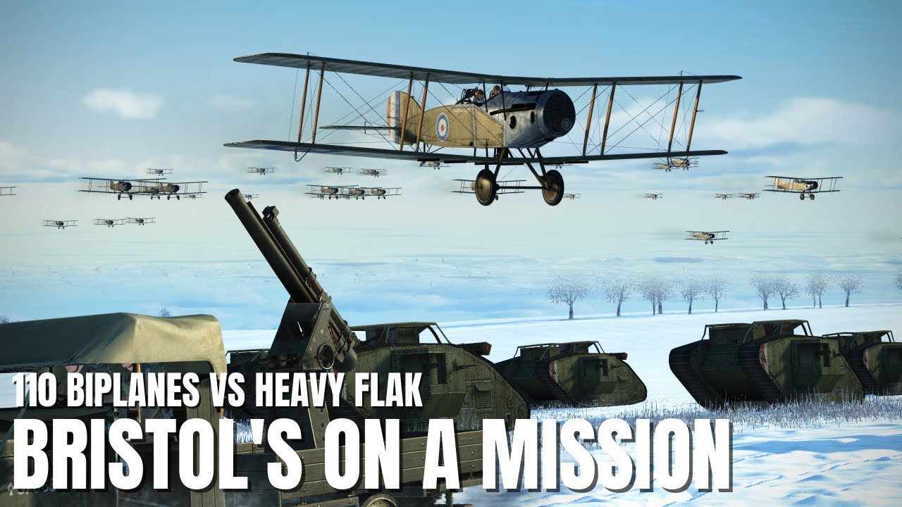 110 Bristol Biplanes VS Heavy Flak & AAA! V149 | IL-2 Sturmovik Flying Circus Flight Sim Crashes