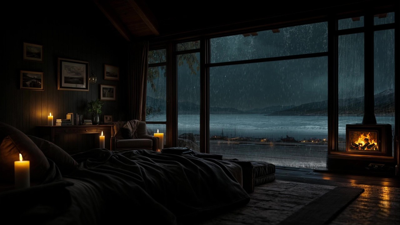 Thunderstorm Night Bedroom by the Seaside⛈️ Thunderstorm & Rain Sounds for Relax, Focus, Sleep