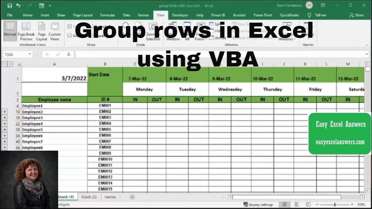 Group rows in Excel using VBA