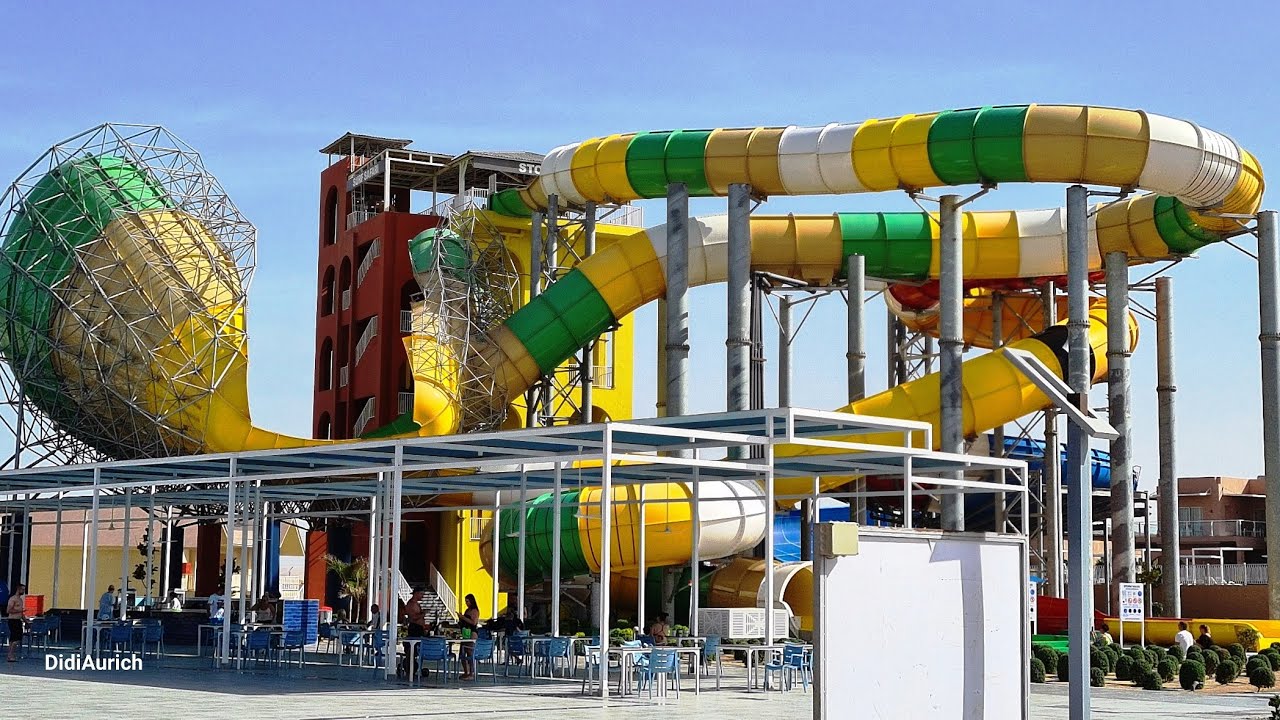 Die Gigantischen Wasserrutschen im Jungle Aqua Park Resort by Neverland Hurghada Rutschen Wasserpark