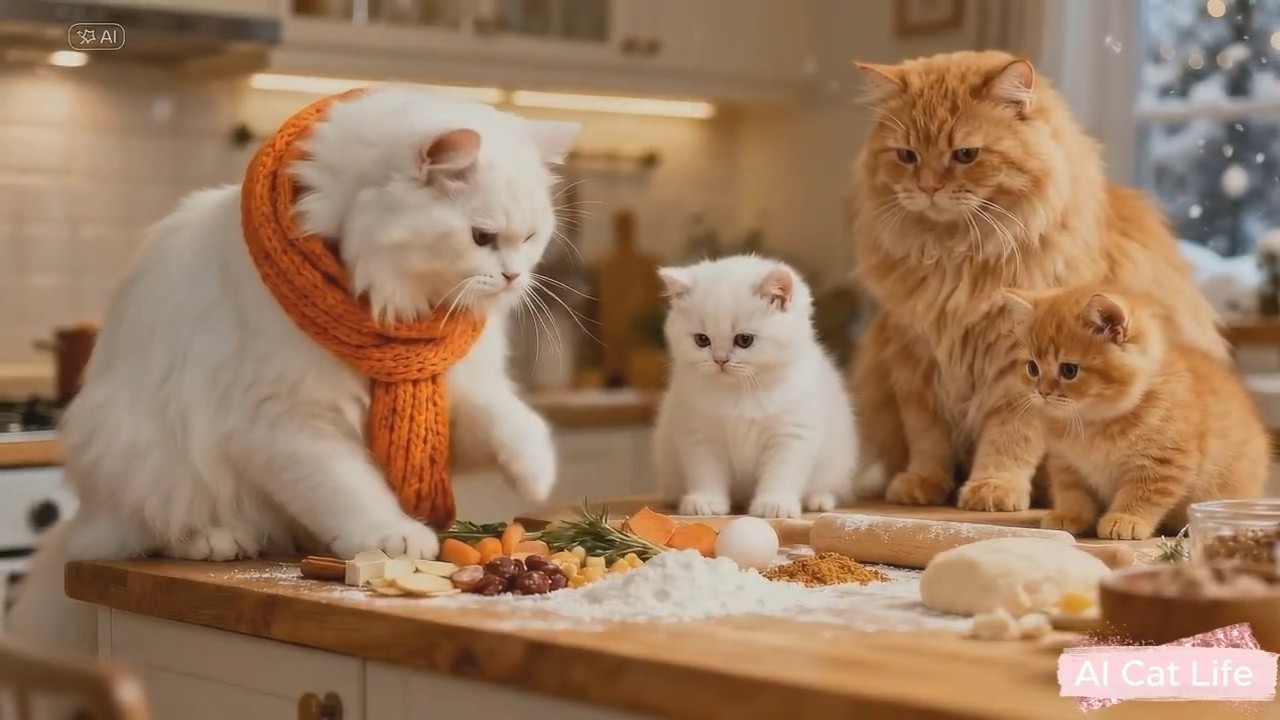 Peaceful Winter Day with a Cozy AI Cat Family | Cream Soup & Calm Music