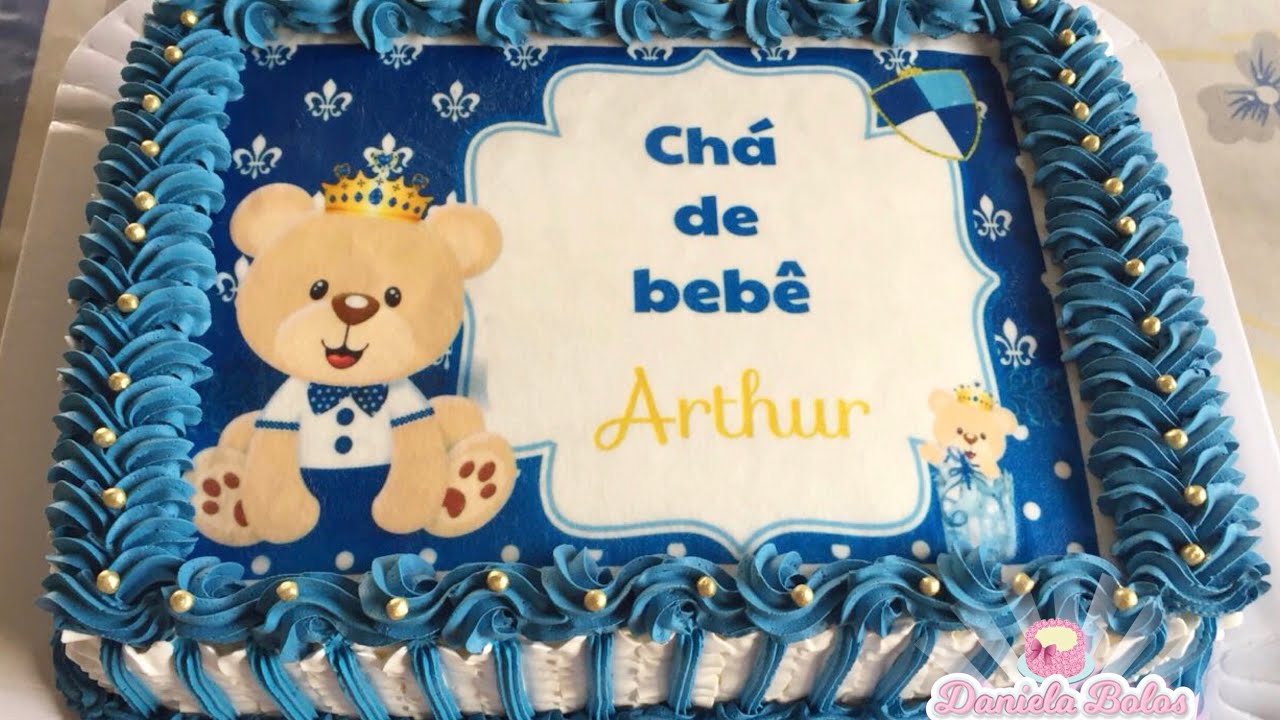 Confeitando bolo chá de bebê menino ursinho príncipe