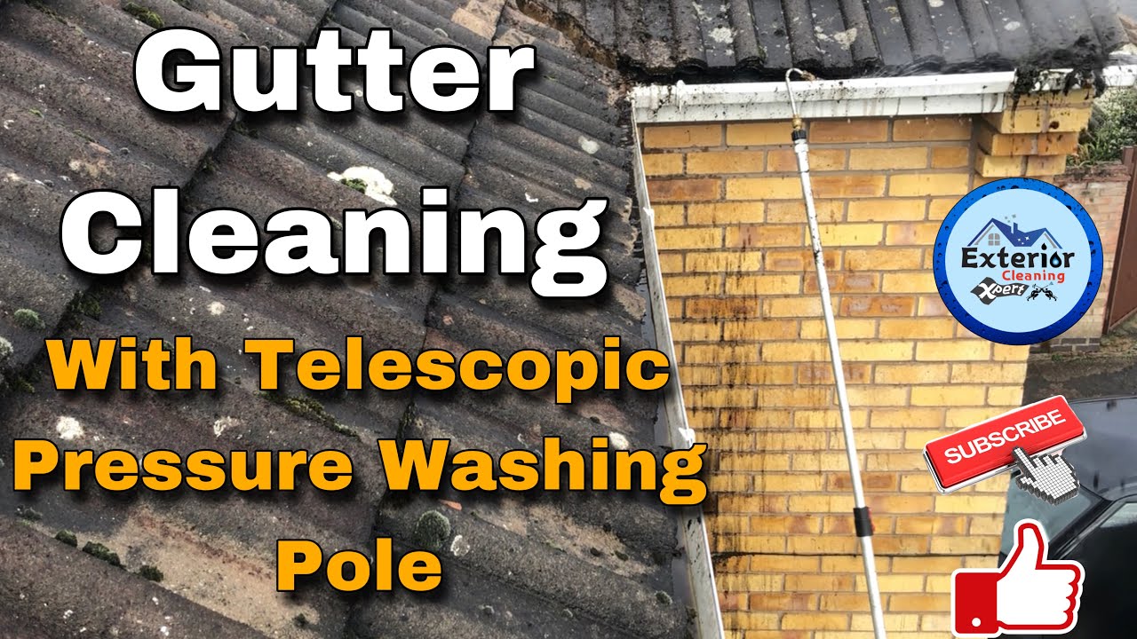 How to Gutter cleaning using telescopic pressure cleaning pole | satisfying cleaning video