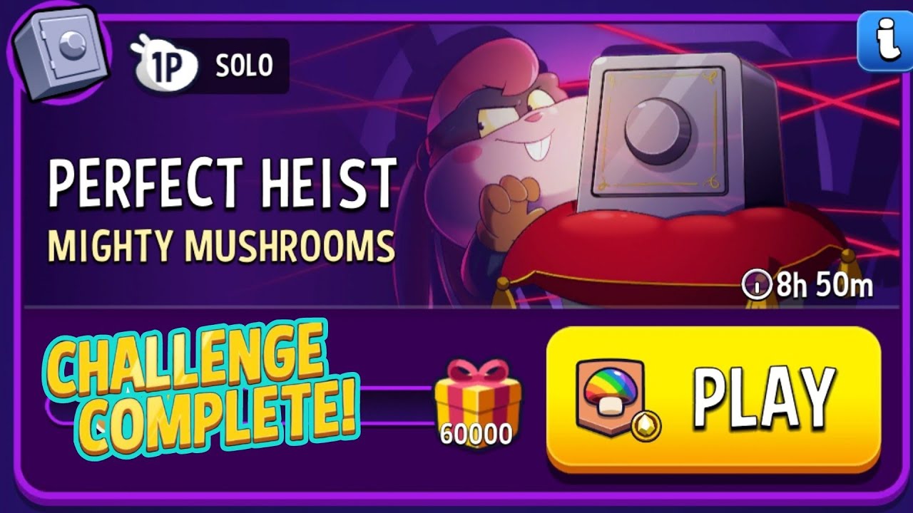 Perfect Heist Multiplier Mushrooms Color Crystals Match Masters Solo Challenge Score 60000 8 Moves 