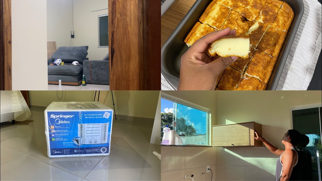 ganhamos um sofá, compramos ar condicionado, armário na lavanderia & bolo mole