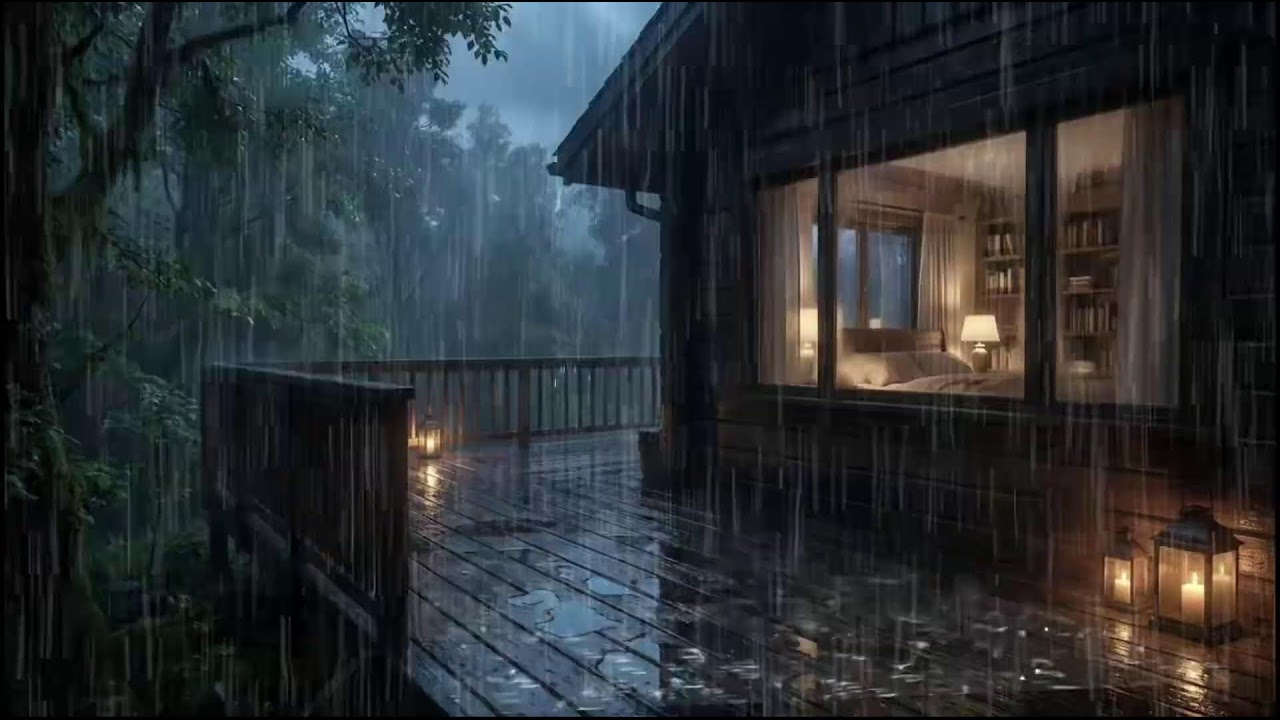 Soft rain by a cozy forest cabin, midnight rain soundscape guiding sleep ease and insomnia comfort