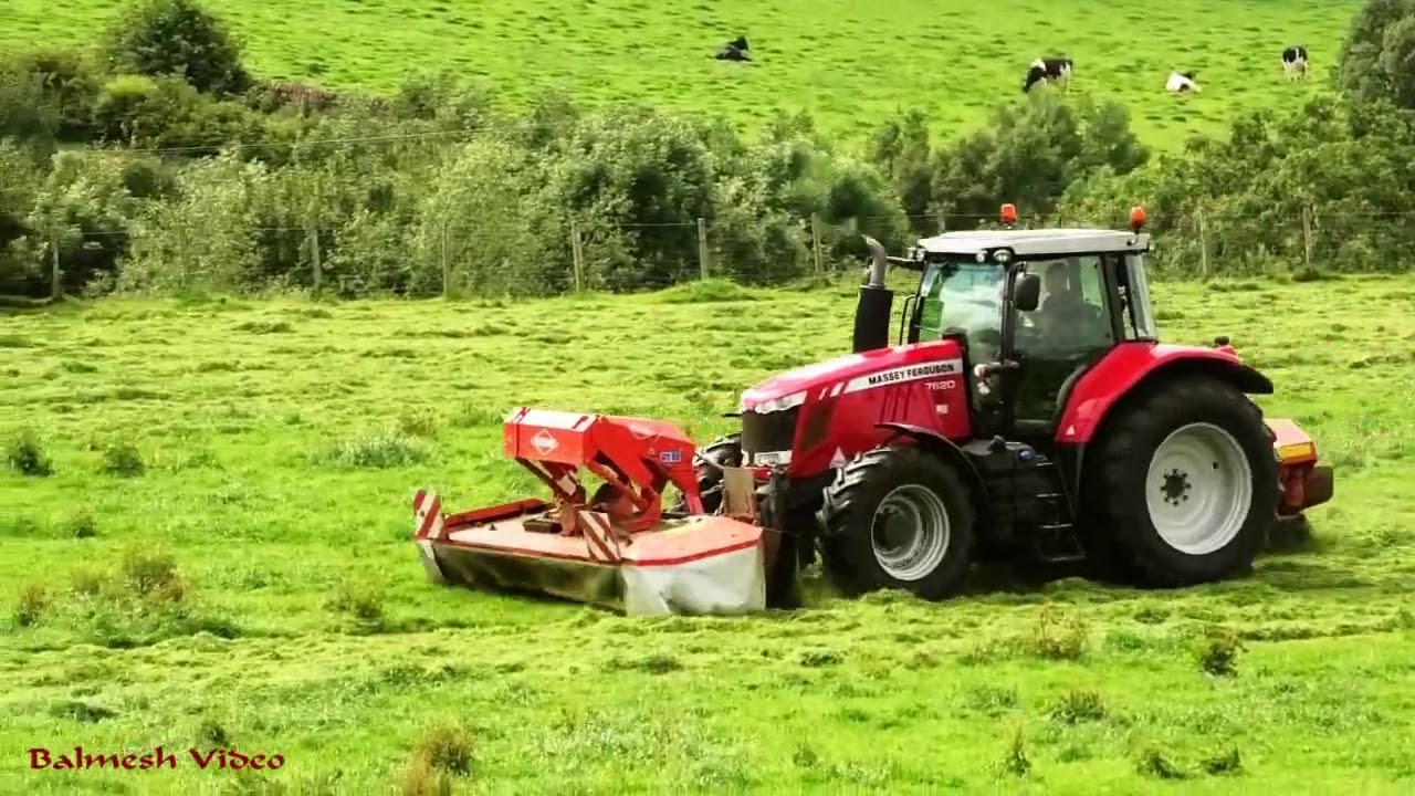 Topping Pasture with MF 7620 and Double Mowers.