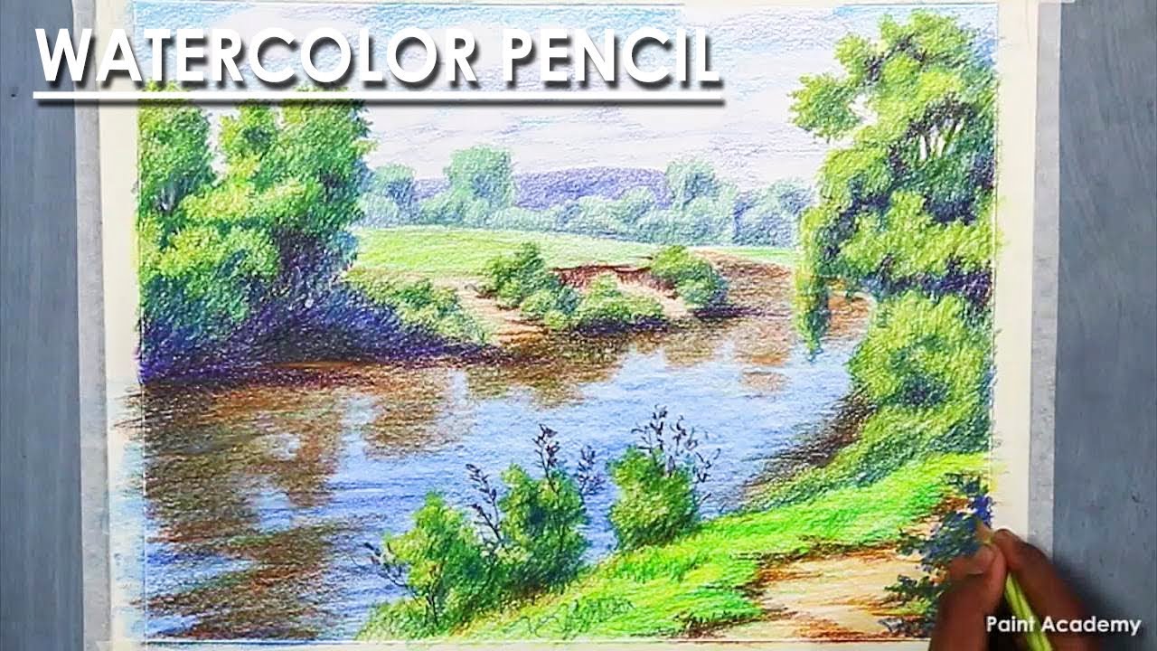 Landscape Drawing with Watercolor Pencil | step by step with color information