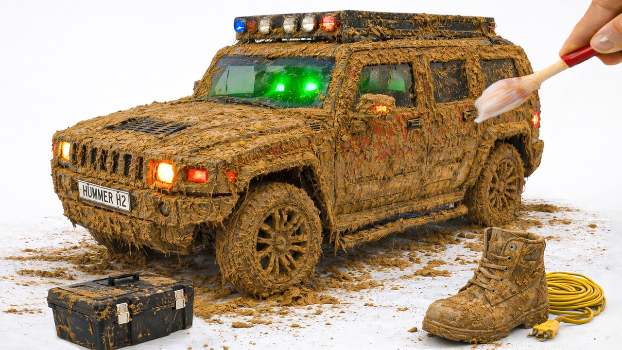 The surreal cleaning process of a 1:20 Hummer Police Jeep After an Extreme Off-Road Adventure🔥