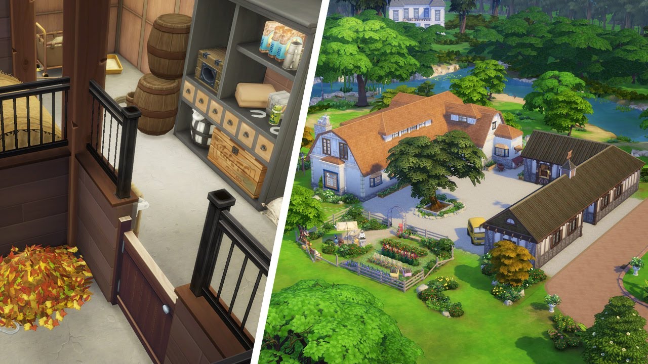 Svensk hästgård (del 1/2): STALL! Fasad, trädgård, trädkoja! - The Sims 4 speed build på svenska