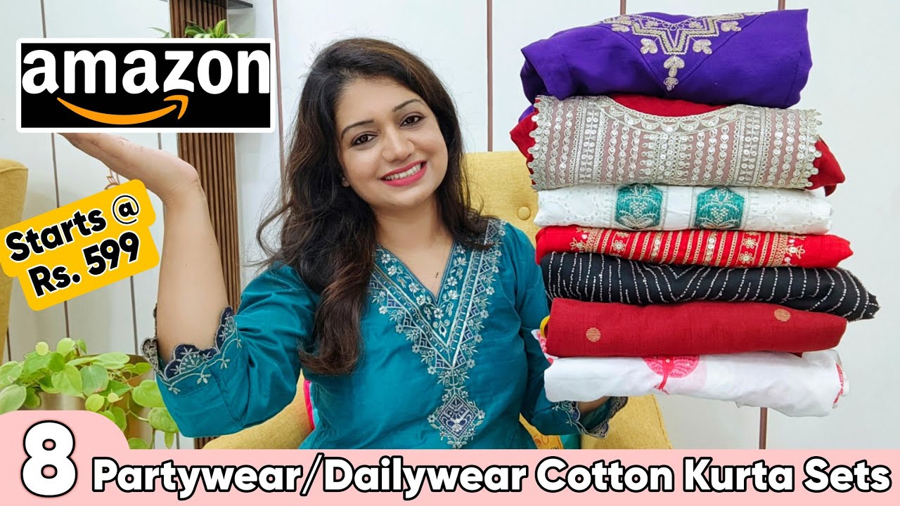 Huge 8 Amazon Partywear/ Cotton Kurta Set Haul| New festive Kurti Haul| Amazon Haul
