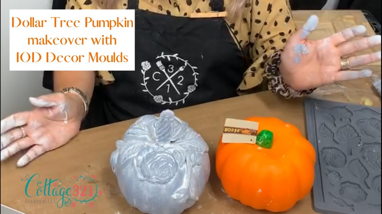 Dollar Tree Pumpkin Makeover with IOD Decor Moulds & Farmhouse Paint