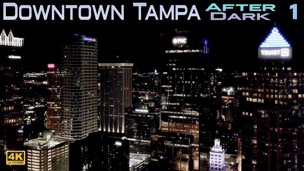 Tampa After Dark pt 1 - Skyscrapers - 4k Drone Night Footage via DJI Air2s