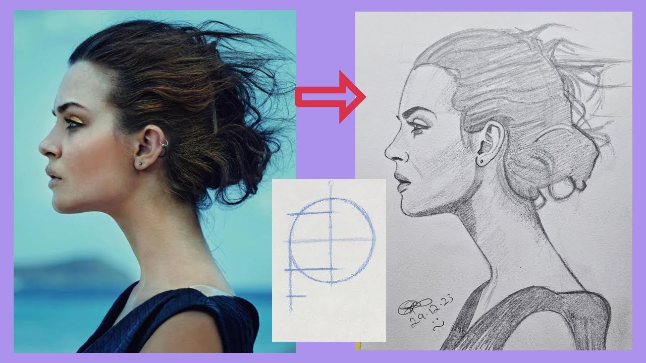 Watch me sketch a side-view of a woman's face, using the loomis method.