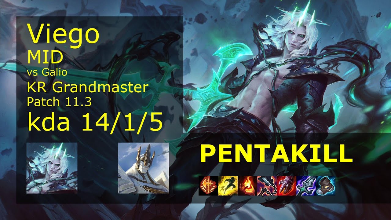 Viego Mid vs Galio - KR Grandmaster 14/1/5 Patch 11.3 Gameplay // [롤] 비에고 vs 갈리오 미드
