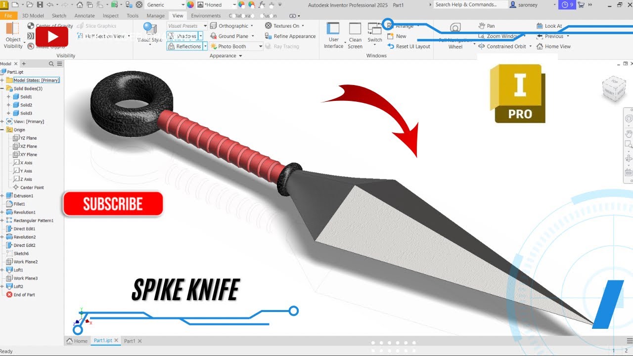 Autodesk Inventor Tutorial - Spike Concept Model – Direct, Loft, Pattern & Revolve Commands