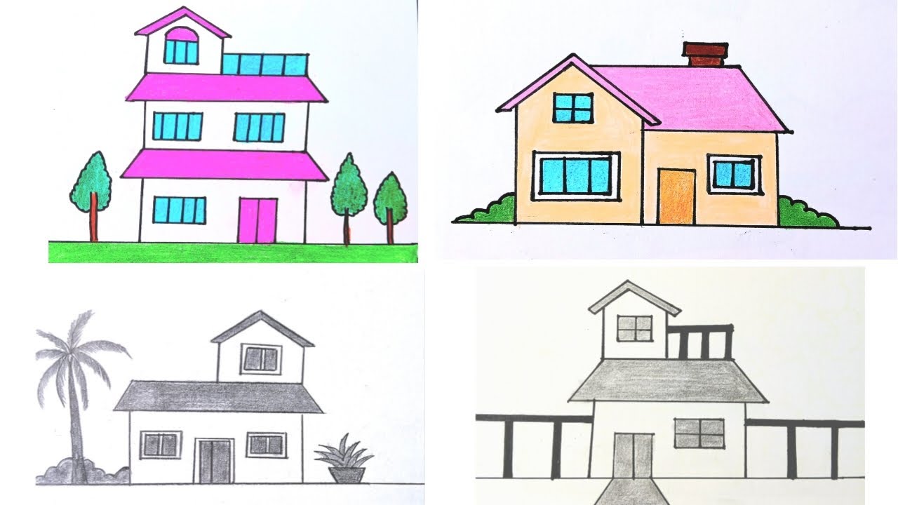 House Drawing / How to Draw a House / House Scenery Drawing Easy Step By Step / Ghar Drawing