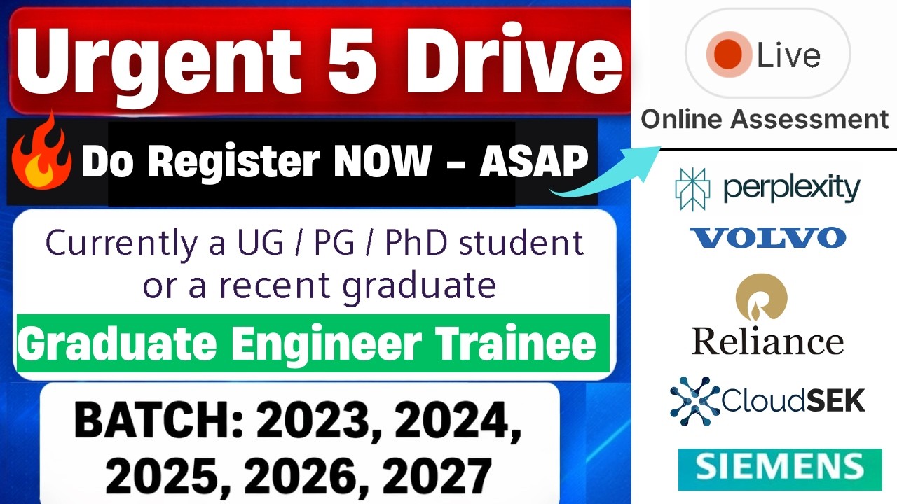 🔥Mass Hiring Freshers | Reliance, Volvo | Off campus drives | Jobs | B.tech Msc MCA 2024-26