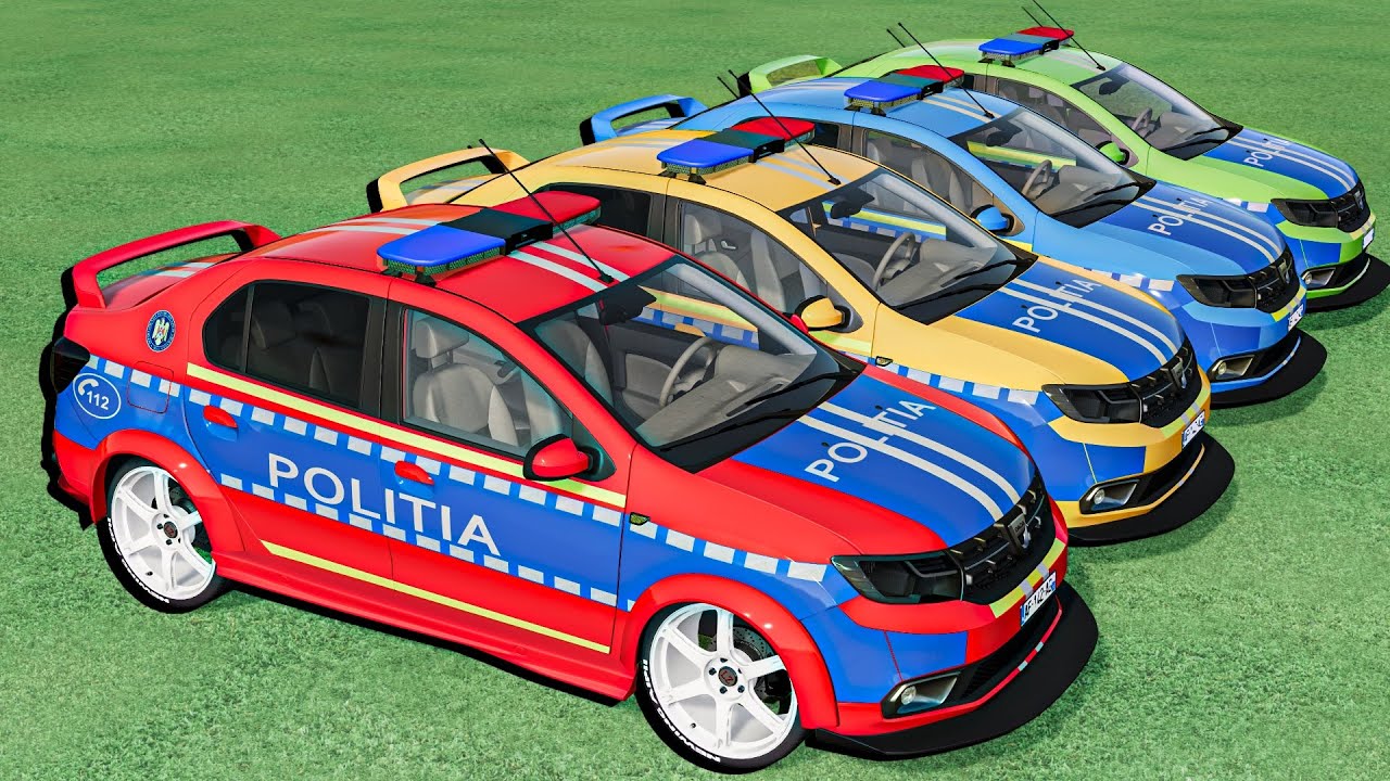 EVERY COLOR DACIA POLICE CAR TRANSPORTED BY TRACTOR! BEAMNG DRIVE