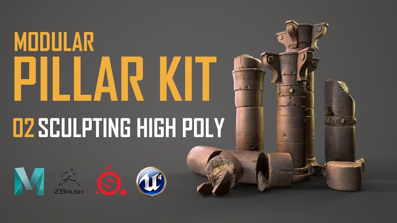 MAKE A MODULAR PILLAR KIT - ( Part 2) -- [Maya][Zbrush][SPainter][UE4]