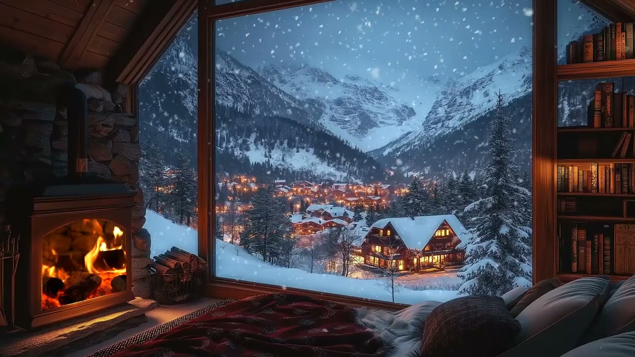 💭 Midnight Blizzard | Warm Cabin Shelter & Roaring Fire (3 Hours) | Study Work Stress Relief Sleep