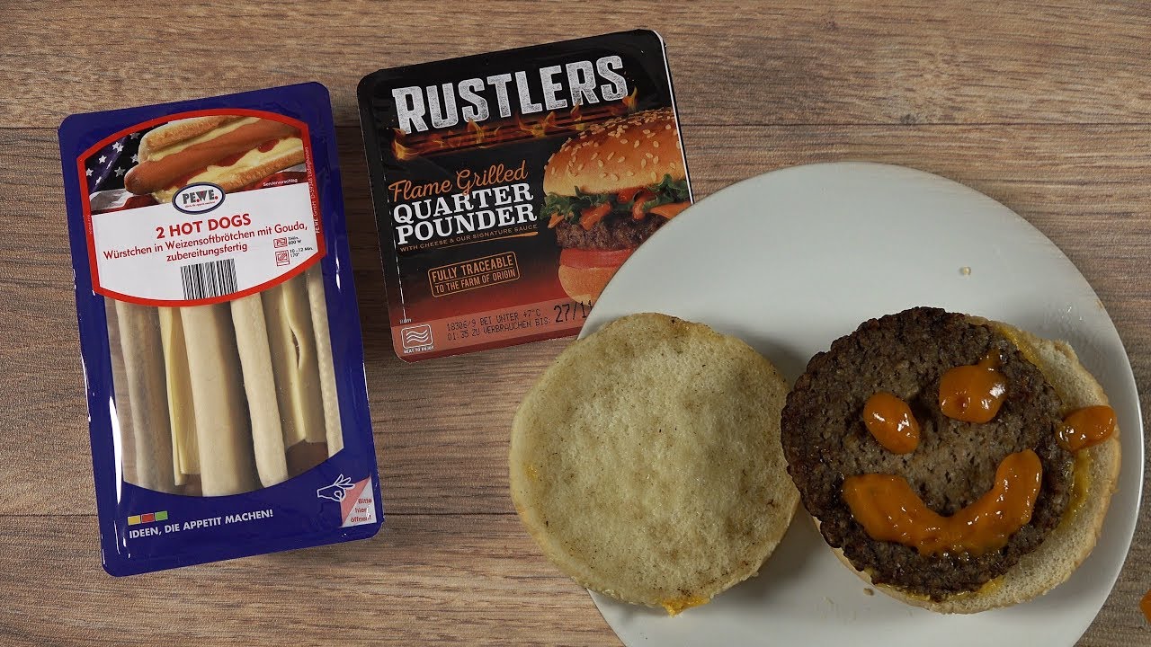 Mikrowellen Hotdog & Rustlers Quarter Pounder Hamburger