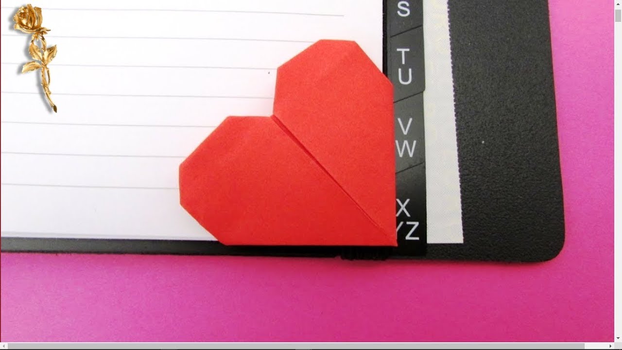 Origami :  ❤️  Cœur, marque-page 📑 📖